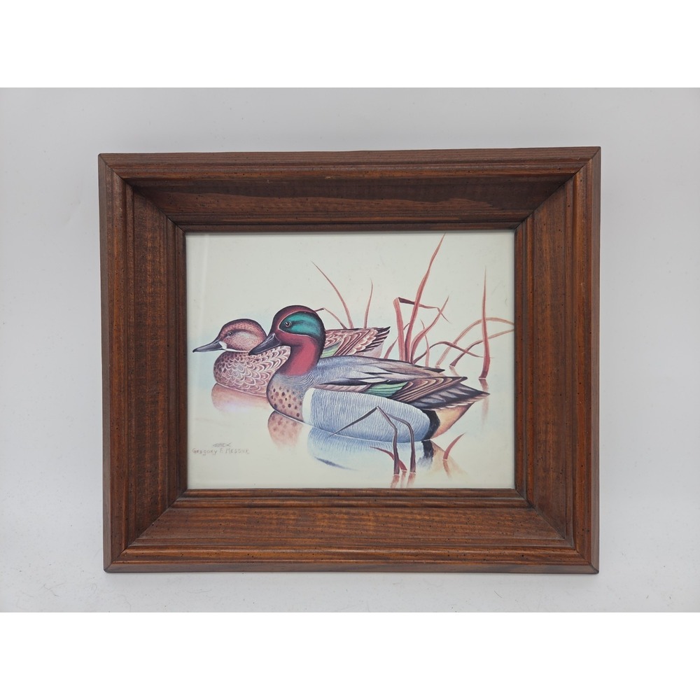 Vintage Duck Print Gregory F Messier Framed Wildlife Art Green Wing Teal Pair
